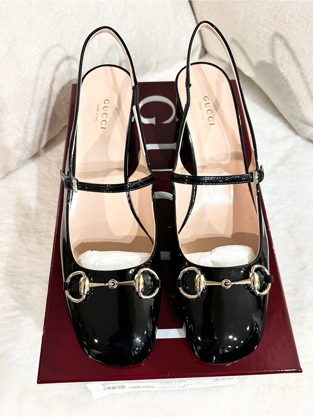 Gucci Horsebit Patent Leather Slingback Pumps 39.5. New-In-Box